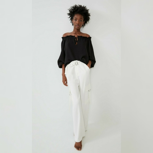 ZARA // black off shoulder boho peasant top - Picture 3 of 8